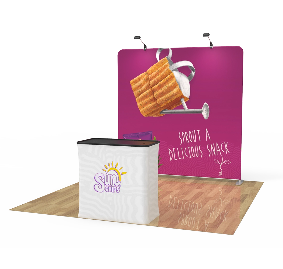 8ft Straight Tension Fabric Display With Podium Case|Portable Trade Show Booth